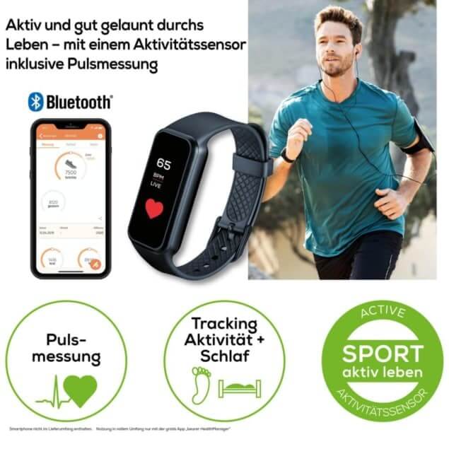 Fitness Aktivitätstracker mit Pulsmessung, Schlaftracking und Bluetooth-App – Armband mit Touchscreen für Sport und Aktivität