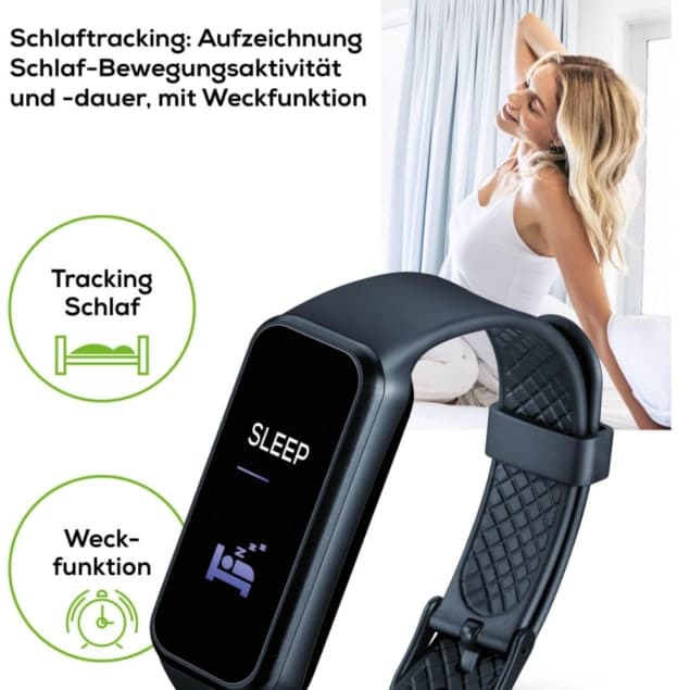 Fitness Aktivitätstracker mit Schlaftracking und Weckfunktion, Armband mit Display zur Schlafanalyse und Bewegung im Schlaf