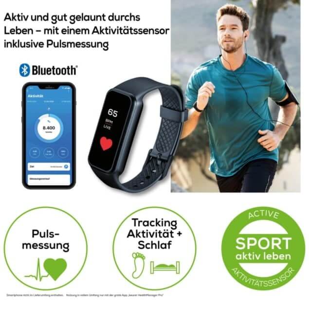 Fitness Aktivitätstracker mit Pulsmessung, Schlaftracking & Bluetooth – AS 99 Pulse Armband mit Touchscreen und App, ideal für Sport