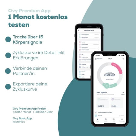 Basalthermometer mit Ovy App per Bluetooth zur Zykluskontrolle, Eisprung-Tracking, Zykluskurve exportieren und 1 Monat Premium testen