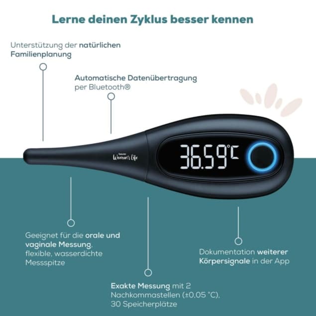Basalthermometer mit Bluetooth und App: digitales Beurer OT 30 zur Zykluskontrolle, präzise Messung mit 2 Nachkommastellen